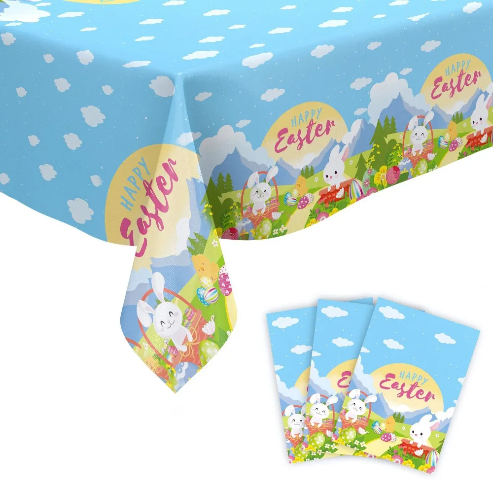 Cute Plastic Easter Tablecloth Rabbit Bronzing Disposable Tablecloths 137*274cm Bunny Table Runner Party Supplies
