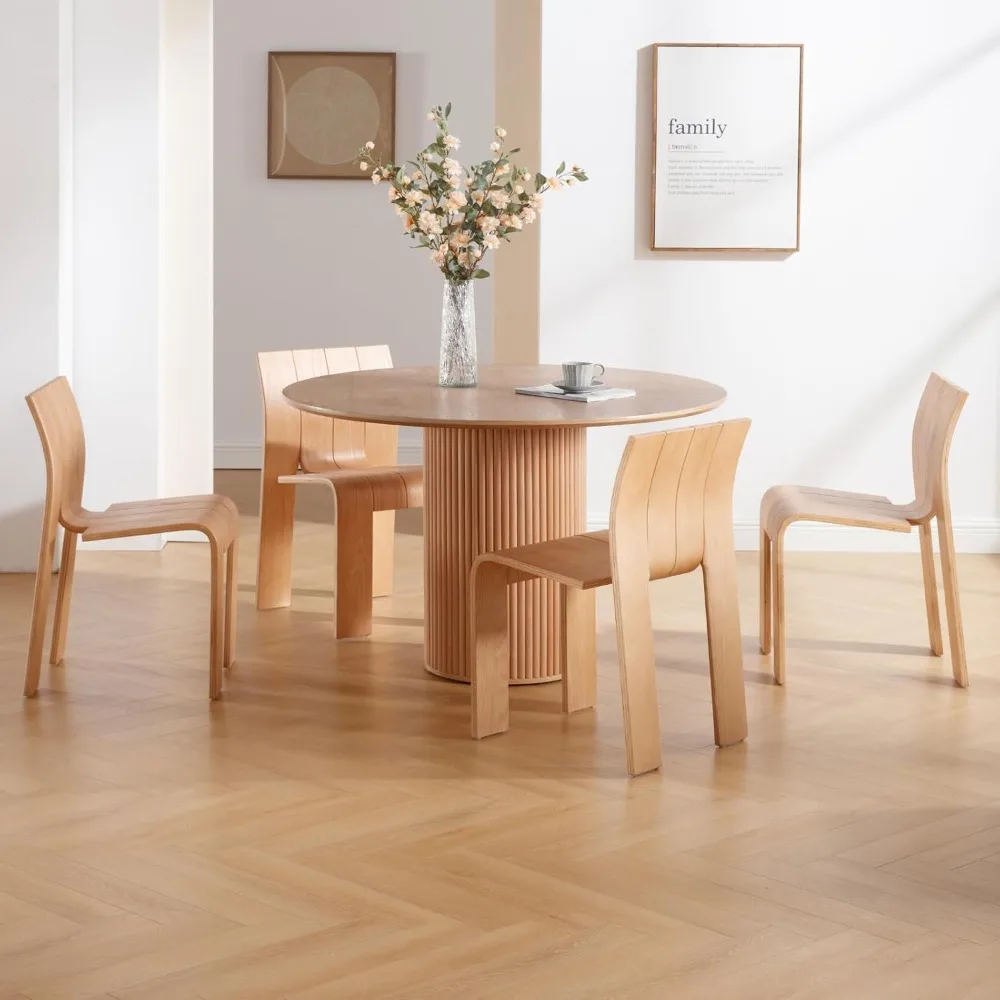 Natural Wood Dining Chairs Set of 4, Armless Dining Room Chairs with Wooden Back & Legs, Strip Chair Wooden Side Chairs