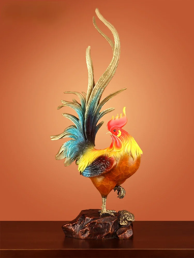 Adornos de gallo de cobre para decoración del hogar, estatuilla de gallo dorado de la suerte, sala de estar, porche, oficina, vitrina de vino, decoración artesanal