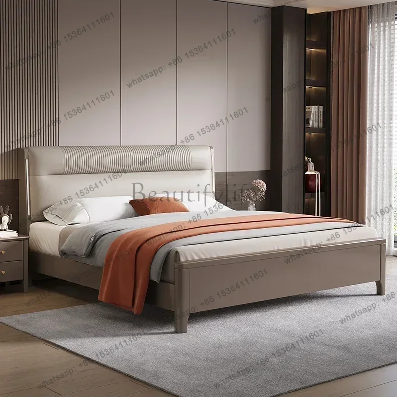 LJY Simple Elegant Tall Bed Double Queen Pretty Bedroom King Frame Bed Luxury Lit Pliable Modern European Beliche Trendy Furnitu