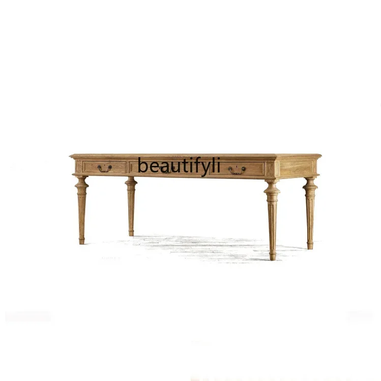 

SS American rural simple solid wood writing desk, desktop computer desk, Nordic, modern desk New Light Luxury