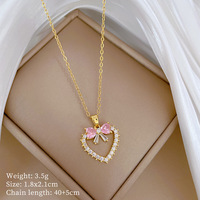 Stainless Steel Chain Sweet Romantic Love Heart Bow Pendant Necklace for Women Girls Lovely Jewelry Accessories Gifts for Lover