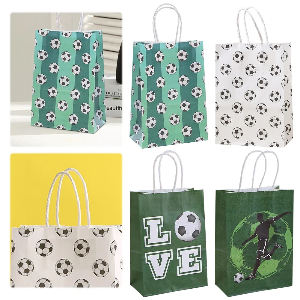 12pcs Soccer Party Favor Paper Bag with Handle Candy Goodie Treat Bags Gift Packaging Bags for Football Themed Party Favors