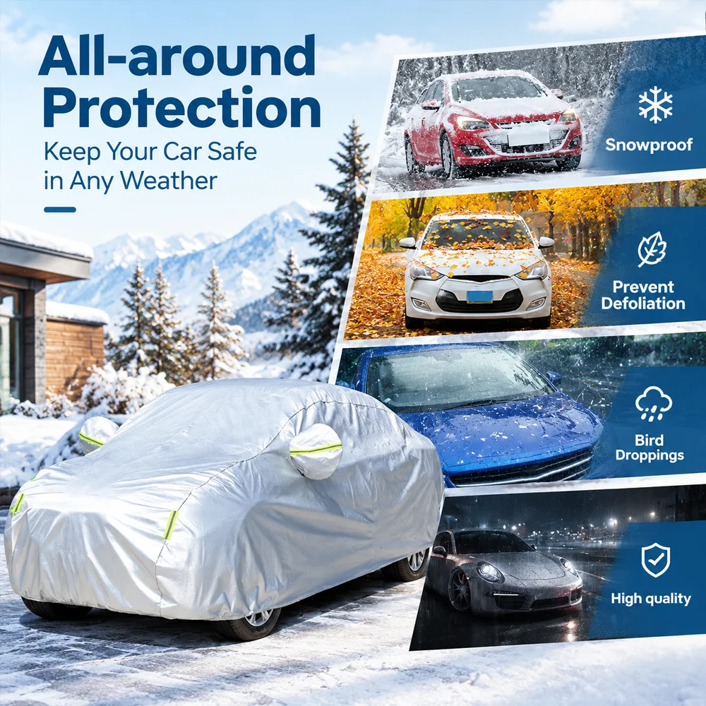 Allwetter-Autoabdeckung 190T mit Silberbeschichtung, reißfester Outdoor-Sonnenschutz und Regenschutz, universeller Schutz für Schrägheck- und Limousinenwagen – Detail 7
