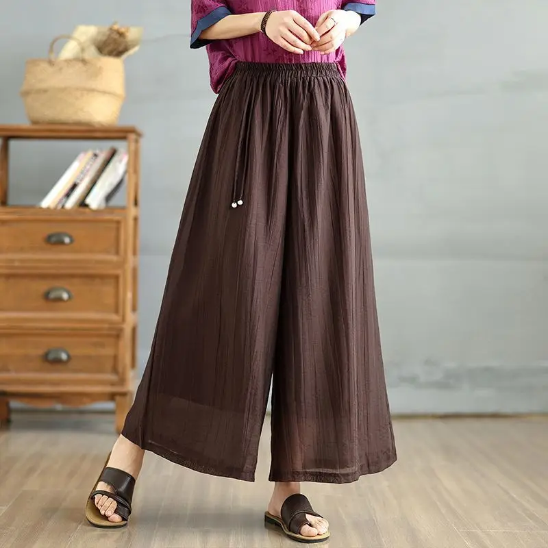 Cotton Linen Wide-leg Pants Women with High Waist Drooping Casual Loose Casual Straight Trousers