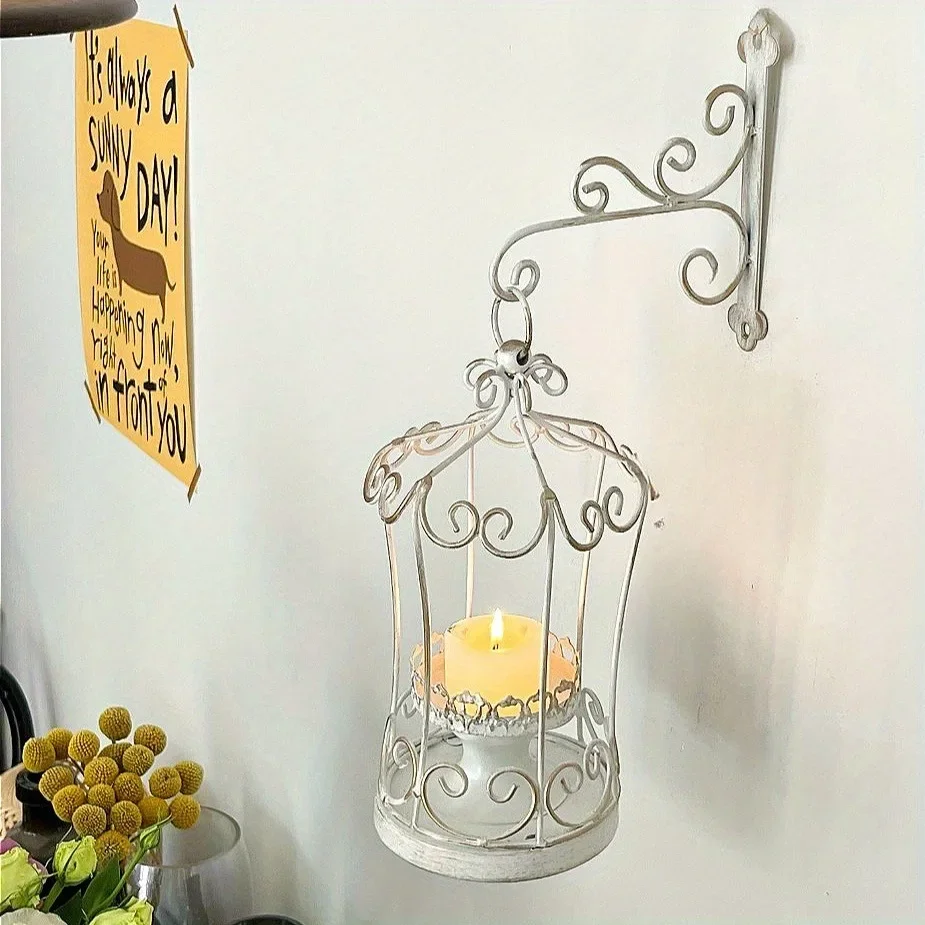 Vintage Birdcage Wall-Mounted Candle Holders Wrought Iron Wall Decor Candle Stand Candlesticks for Candles Home Wall Decor Gifts