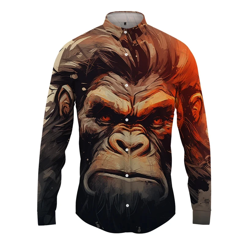 

Funny Chimpanzee Shirts Men Fashion Shirt Long Sleeve Hawaiian Shirts Monkey Pattern Blouse Men's Clothing New Camisas Male Tops