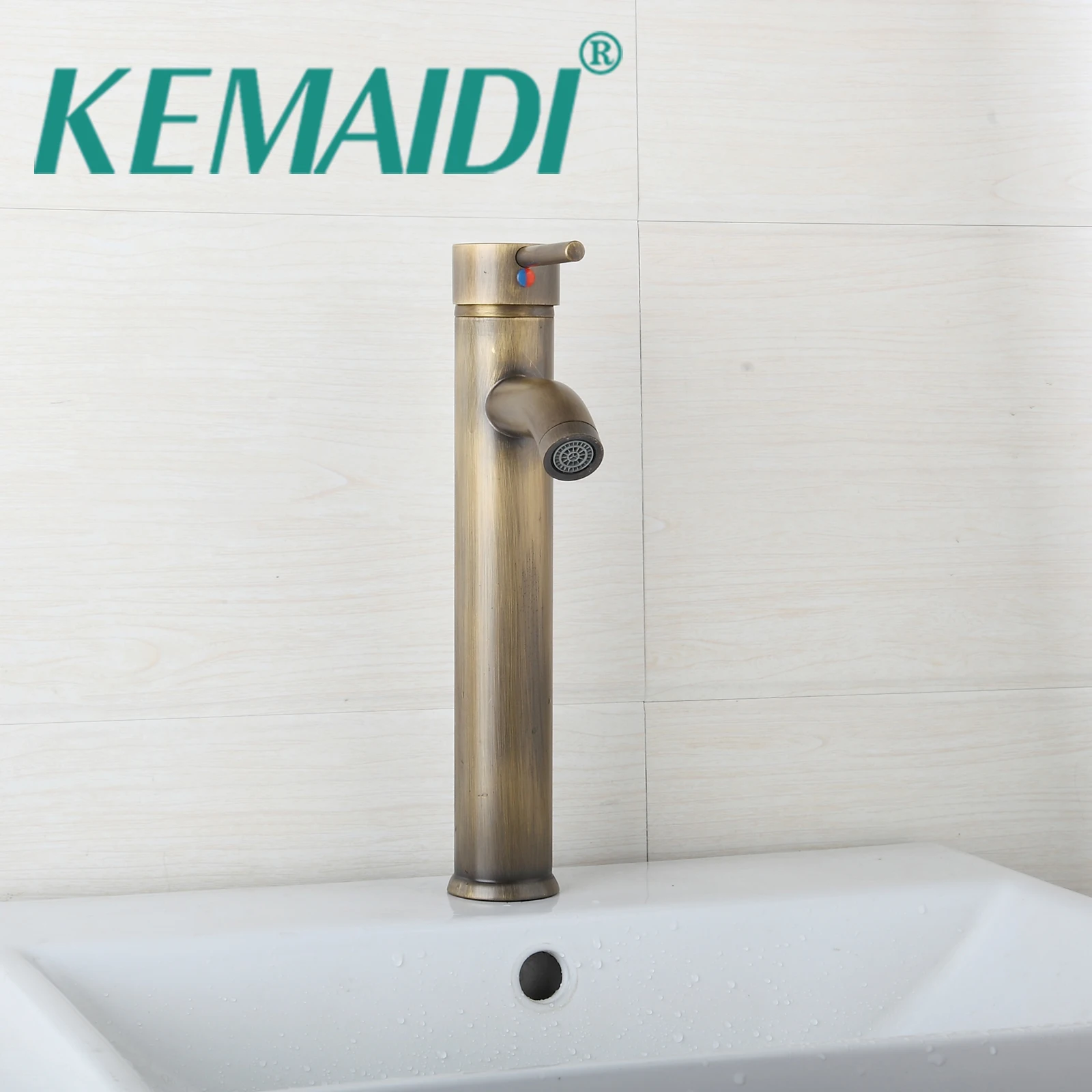 KEMAIDI Hot and Cold Mixer Faucet Antique Brass Stream Mode Deck Mounted Bathroom Basin Sink Tap  Counter Top Sink Faucets