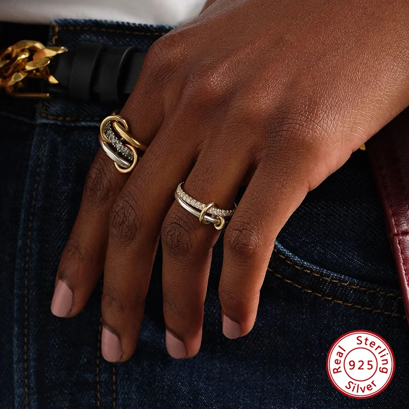 

925 Sterling Silver Original Certificate Two Tone Pave CZ Stackable Ring For Women Fine Jewelry