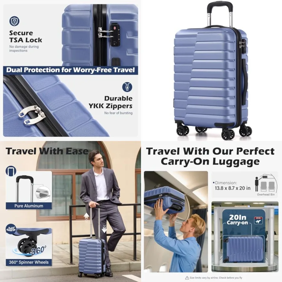 Carry On Luggage Airline Approved with Spinner Wheels, Hard Shell Suitcase TSA Lock Lightweight Travel Luggage 20-inch