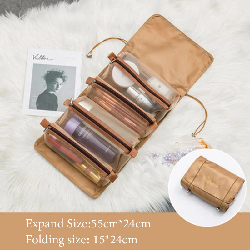 Bolsa de maquillaje desmontable 4 piezas en 1 para mujer, bolsa de malla con cremallera de gran capacidad, cosméticos, Plegable, portátil, de viaje