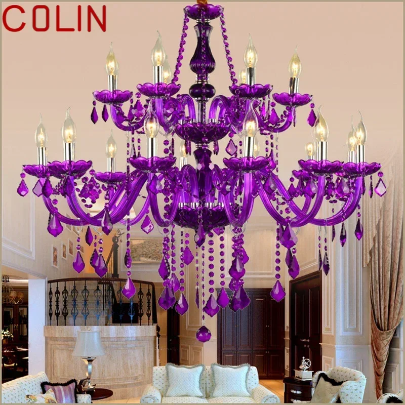 COLIN European Style Crystal Pendent Lamp Purple Candle Lamp Luxurious Living Room Restaurant Bedroom Clothing Store Chandelier