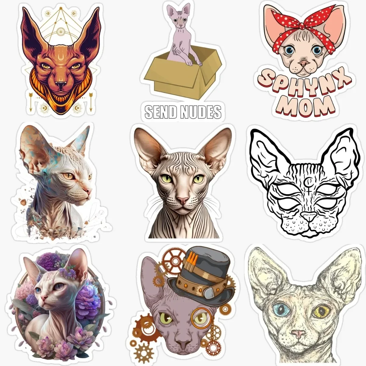 

Canadian Hairless Cat Sphynx Cat Creative Pets PVC Stickers for Decorate Car Van Motorcycle Table Fridge Wall Window Decal