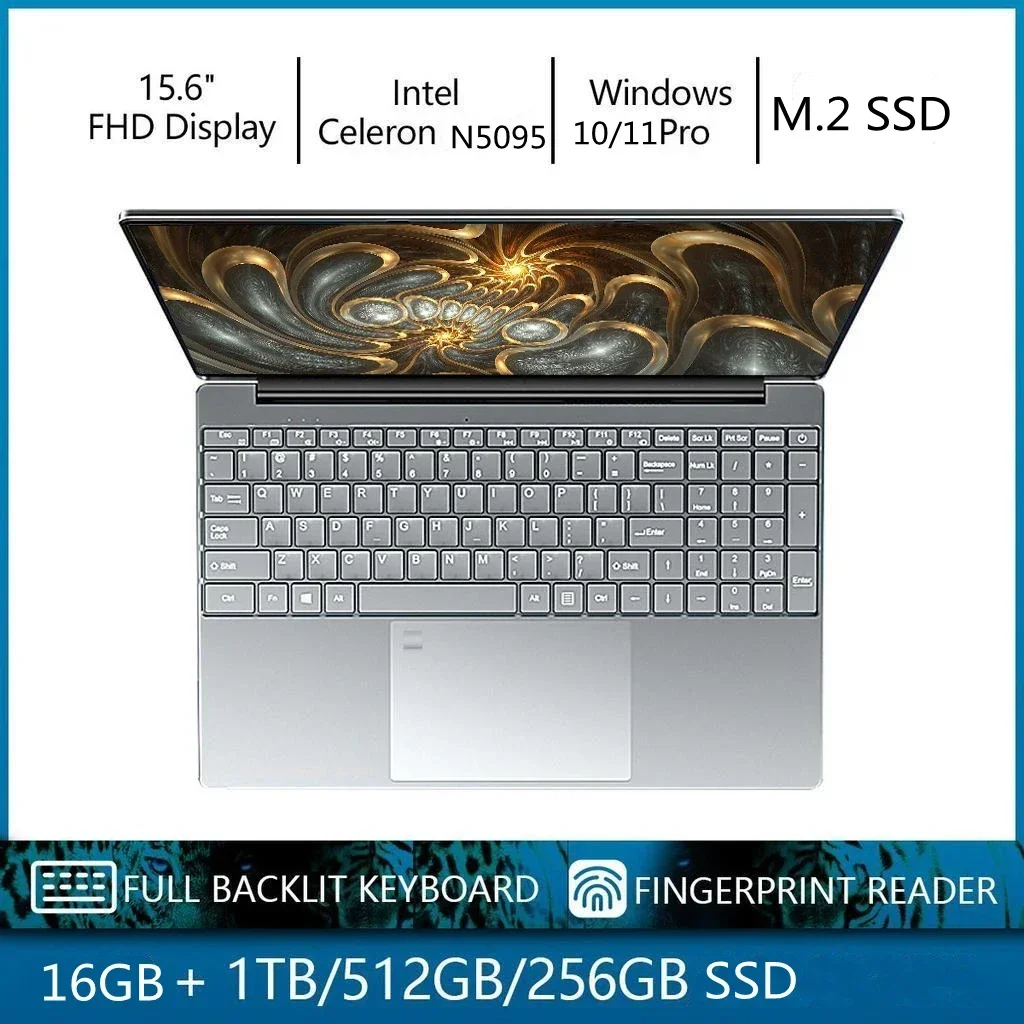 Carbayta แล็ปท็อป15.6นิ้ว IPS RAM 16GB RAM Intel 11TH Celeron N5095 Windows 10 11 Pro Office Notebook computador PC แบบพกพา