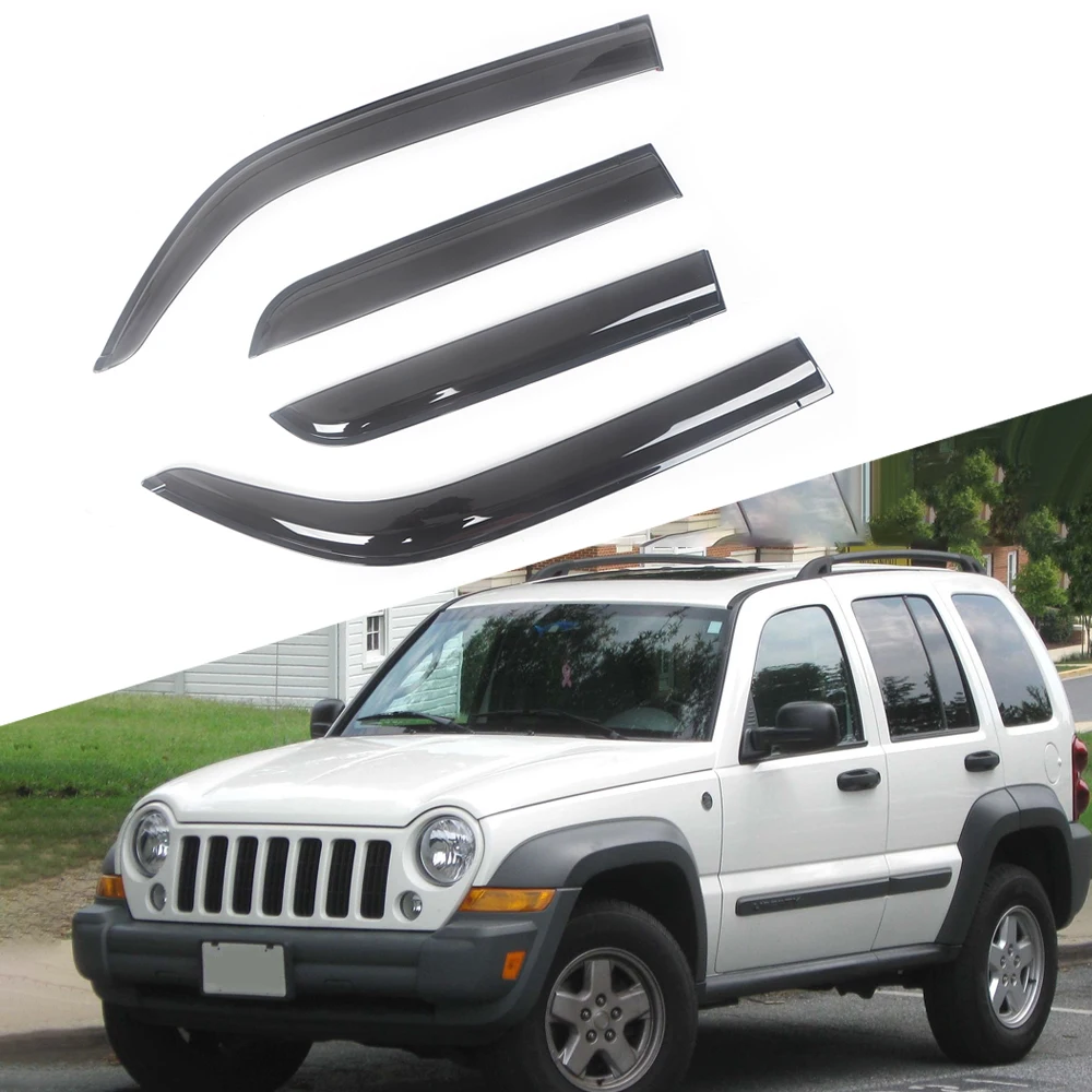 

For Jeep Liberty 2002-2014 Auto Side Window Wind Deflectors Visors Black Rain Guard Door Visor Vent Shades Dark Smoke Ventvisor