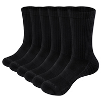 YUEDGE Men Comfortabl Breathable Cotton Cushion Black Crew Athletic Training Trekking Hiking Sports Socks 6 Pairs 37-46 EU