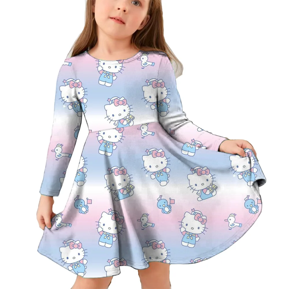 Robe imprimée 3D de dessin animé japonais pour filles, Hello Kitty, manches longues, Kuromi Cosplay, vêtements pour enfants, mode mignonne, automne, nouveau