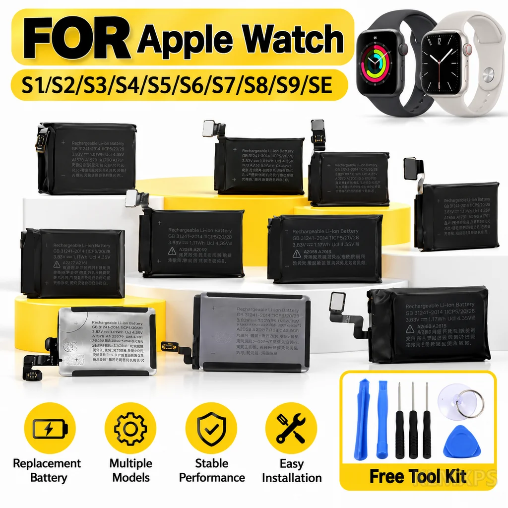 Battery Replacement for Apple Watch Series 1-8, SE 1/2, S1-S8 LTE, 38/40/41/42/44/45/49mm