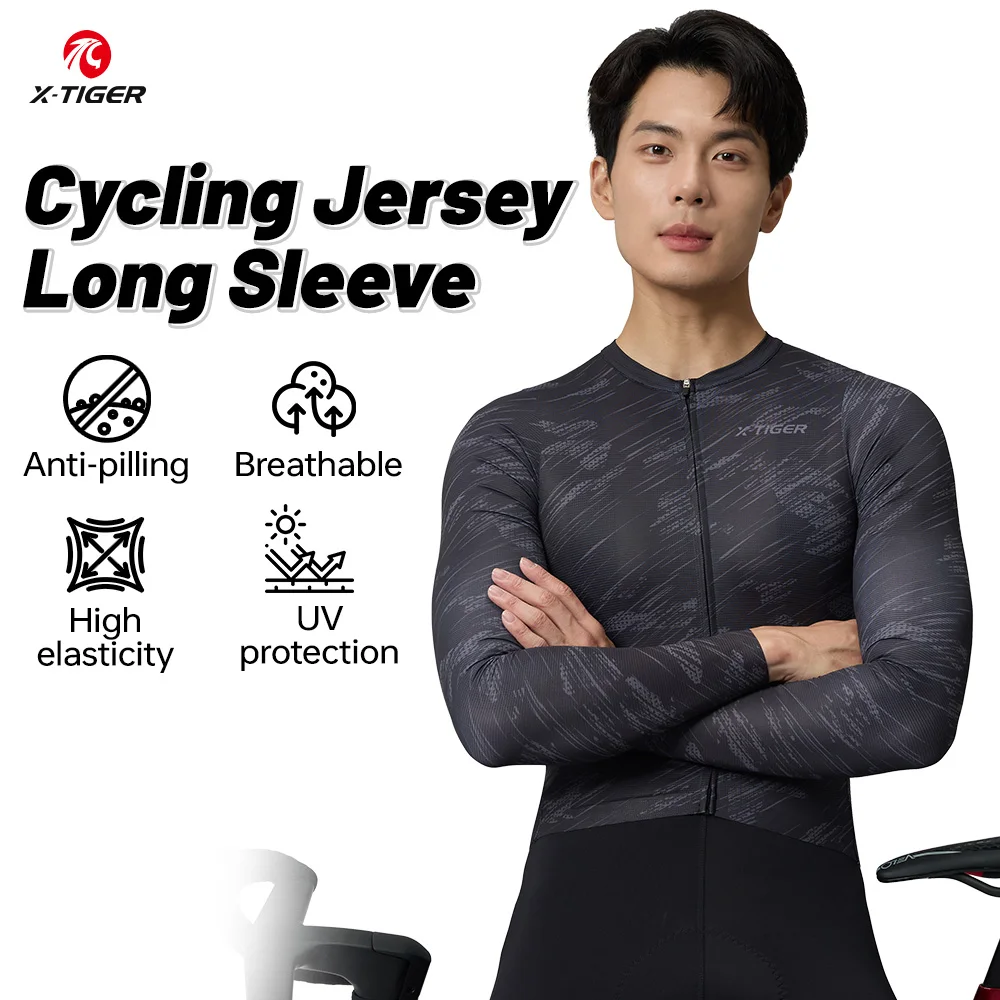 

X-TIGER Cycling Jersey Long-Sleeved Zip-Up Cycling Jersey Slim-Fit Sportswear Men's Breathable Bike Jersey Sportswear