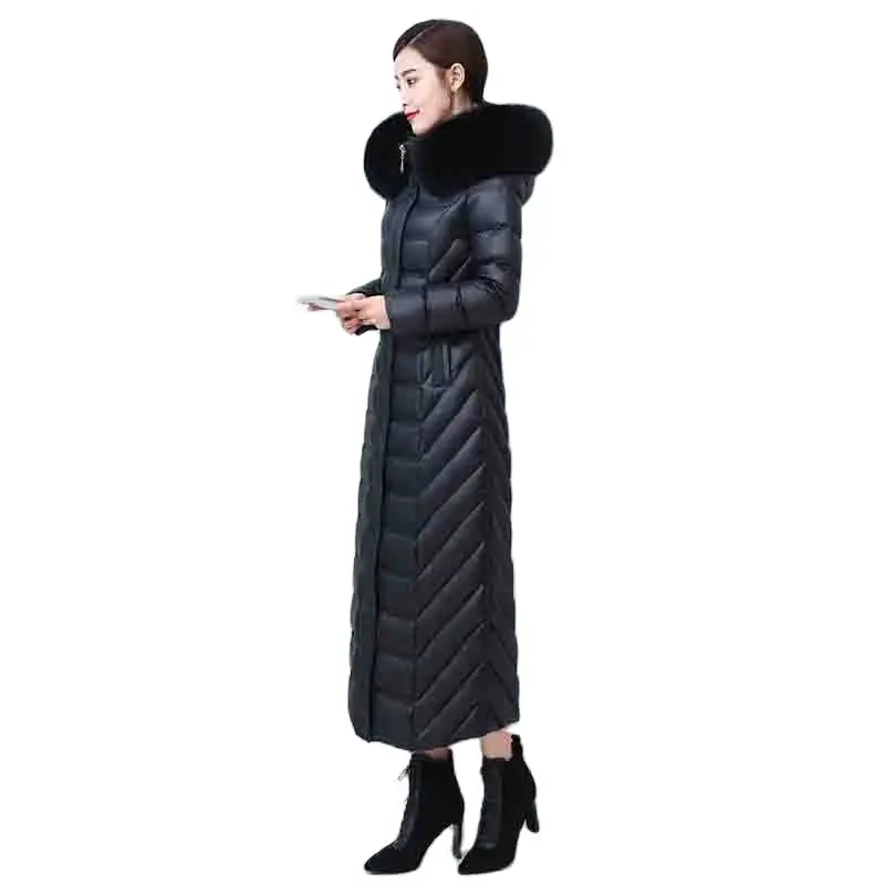 

Bright Color Temperament Long Down Women's 2022 Winter New Real Fox Big Fur Collar Warm Long Knee-length Slim Coat Women