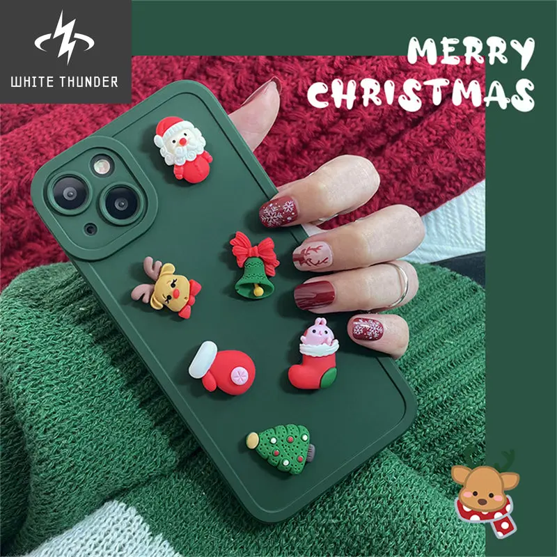 Cute 3D Cartoon Santa Snowman Elk Christmas Phone Case For iPhone 13 12 11 Pro XS Max X XR 7 8 Plus SE 3 Shockproof Soft Cover