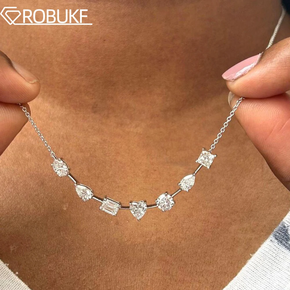 

3.5cttw Multi Cut Moissanite Diamond Chain Necklace For Women Curved Shape Seven Stone Necklace S925 Silver Daily Wear Jewelry