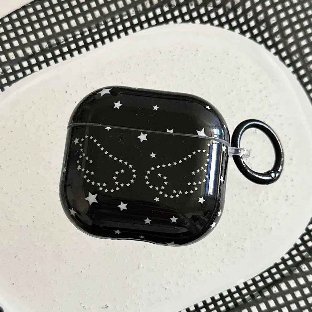 حافظة سماعة أذن ناعمة سوداء لهاتف Airpods 4 2024 مع غطاء قلادة على شكل نجوم أجنحة الملاك اللطيفة لأجهزة Airpods Pro 2 1 2 3 Generation