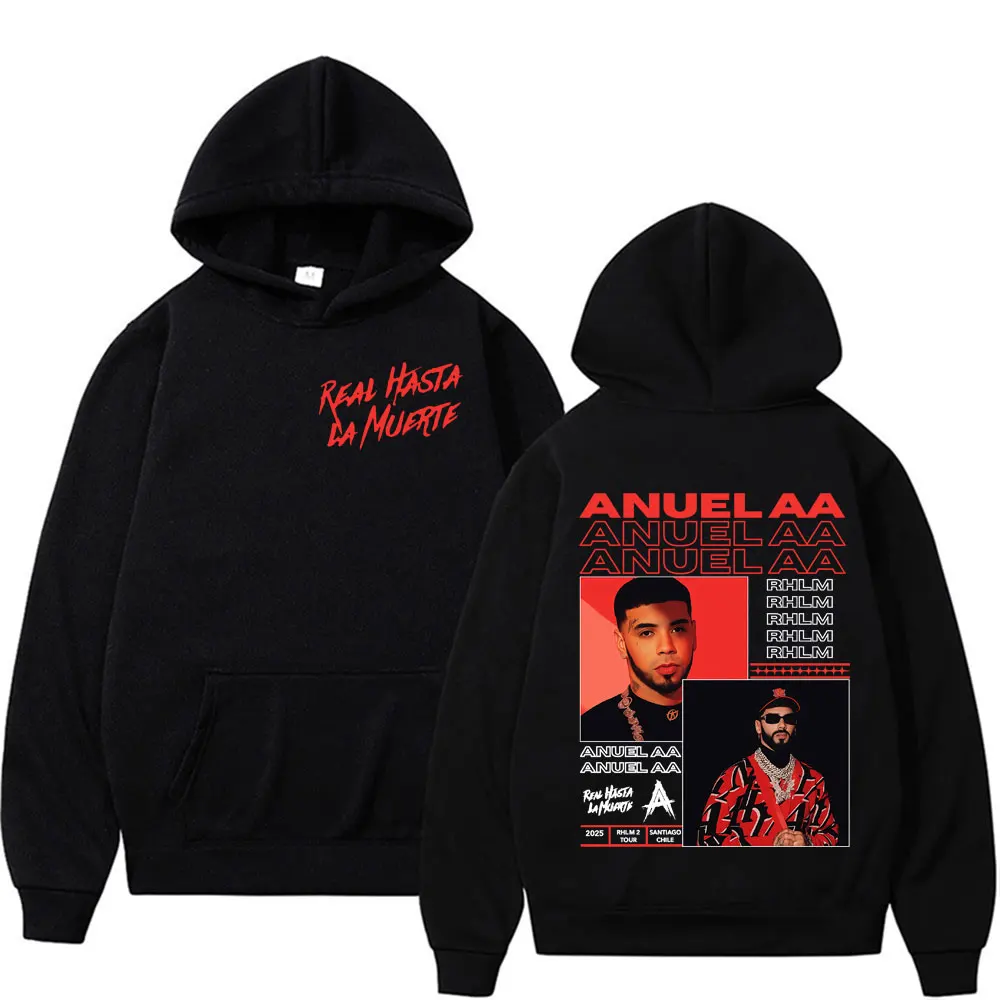

Anuel AA Rhlm 2 Real Hasta La Muerte 2025 Tour Толстовка с капюшоном Уличная одежда Винтаж Классические толстовки с длинными рукавами Мужчины Женщины Свободные толстовки