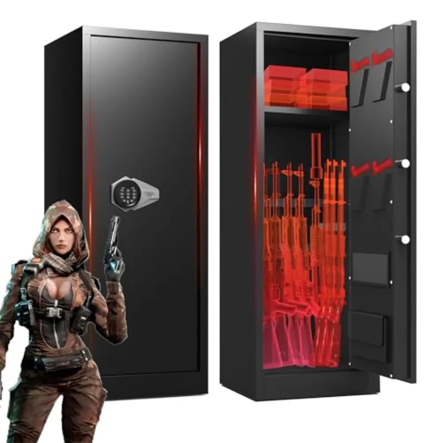 

Шкаф для оружия на 10-14 предметов: большой сейф для ружей, пистолетов и дробовиков с кодовым замком для дома