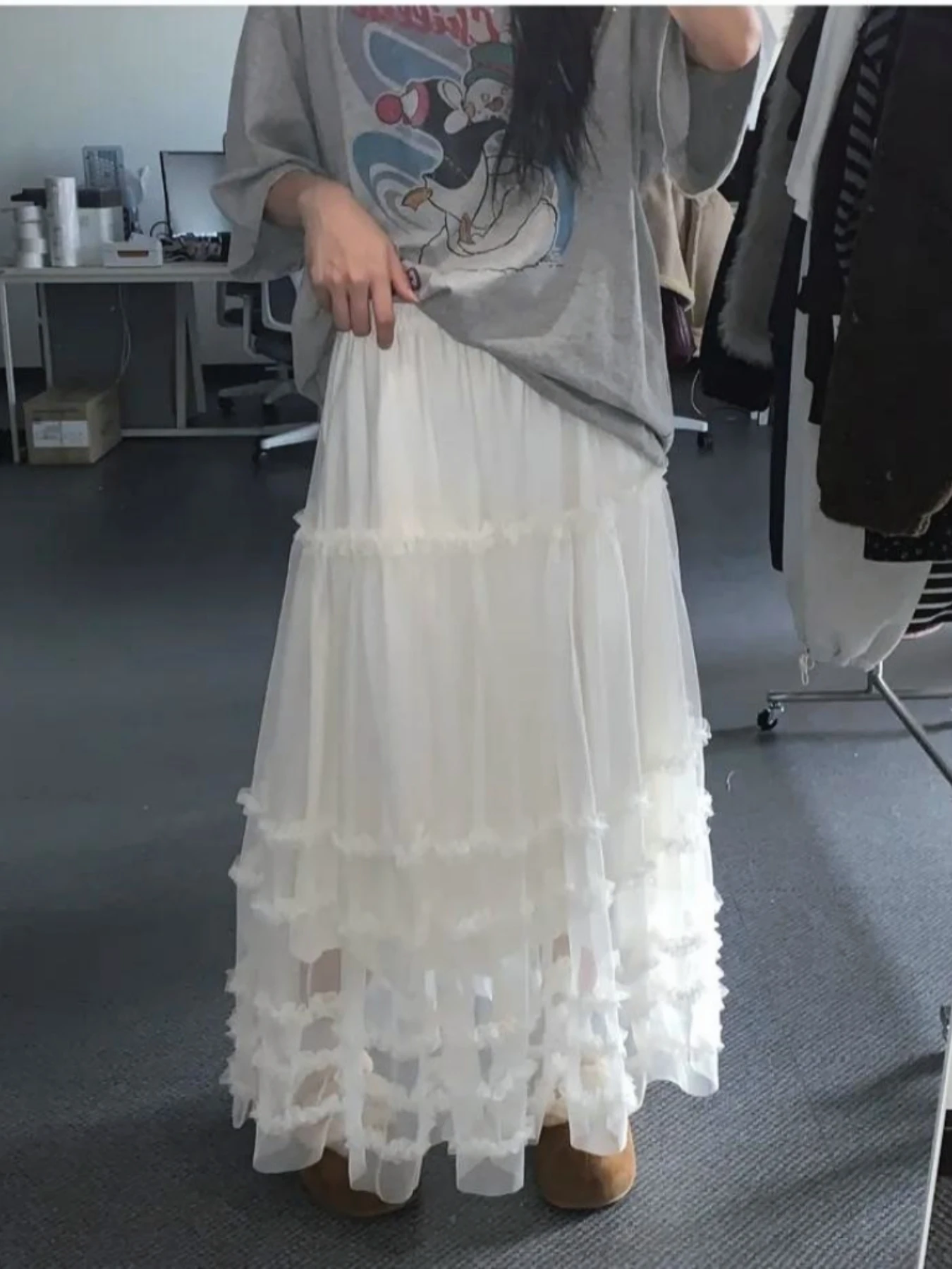 

Женская юбка Ele с высокой талией, универсальная, многослойная, с оборками, дышащая, комфортная, с внутренней подкладкой