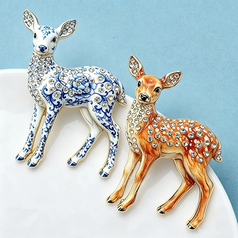 Wuli&baby Niedliche Sika-Hirsch-Broschen für Frauen Unisex 2-farbige Strass-Tierbroschen für Weihnachtsfeiern und Alltag Neujahrsgeschenke – Detail 4