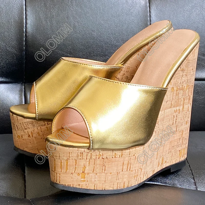 

Olomm Quality Women Summer Platform Mules Sandals Wedges High Heels Open Toe Gorgeous Gold Silver Culb Wear Shoes US Size 5-20