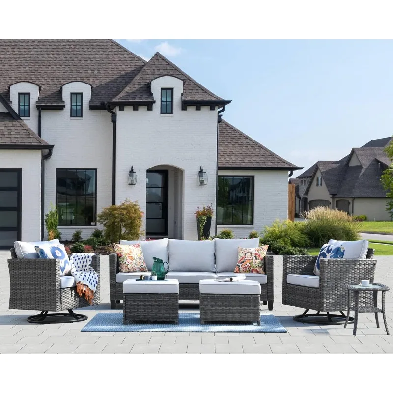 

Patio Conversation Sets,6 Piece Outdoor Furniture Set with Swivel Rocking Chairs,All Weather Resistant Modern Outsid