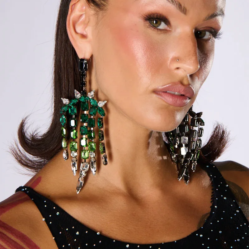 New full diamond fringed earrings exaggerated high-end rhinestone earrings stage catwalk accessories women's earrings