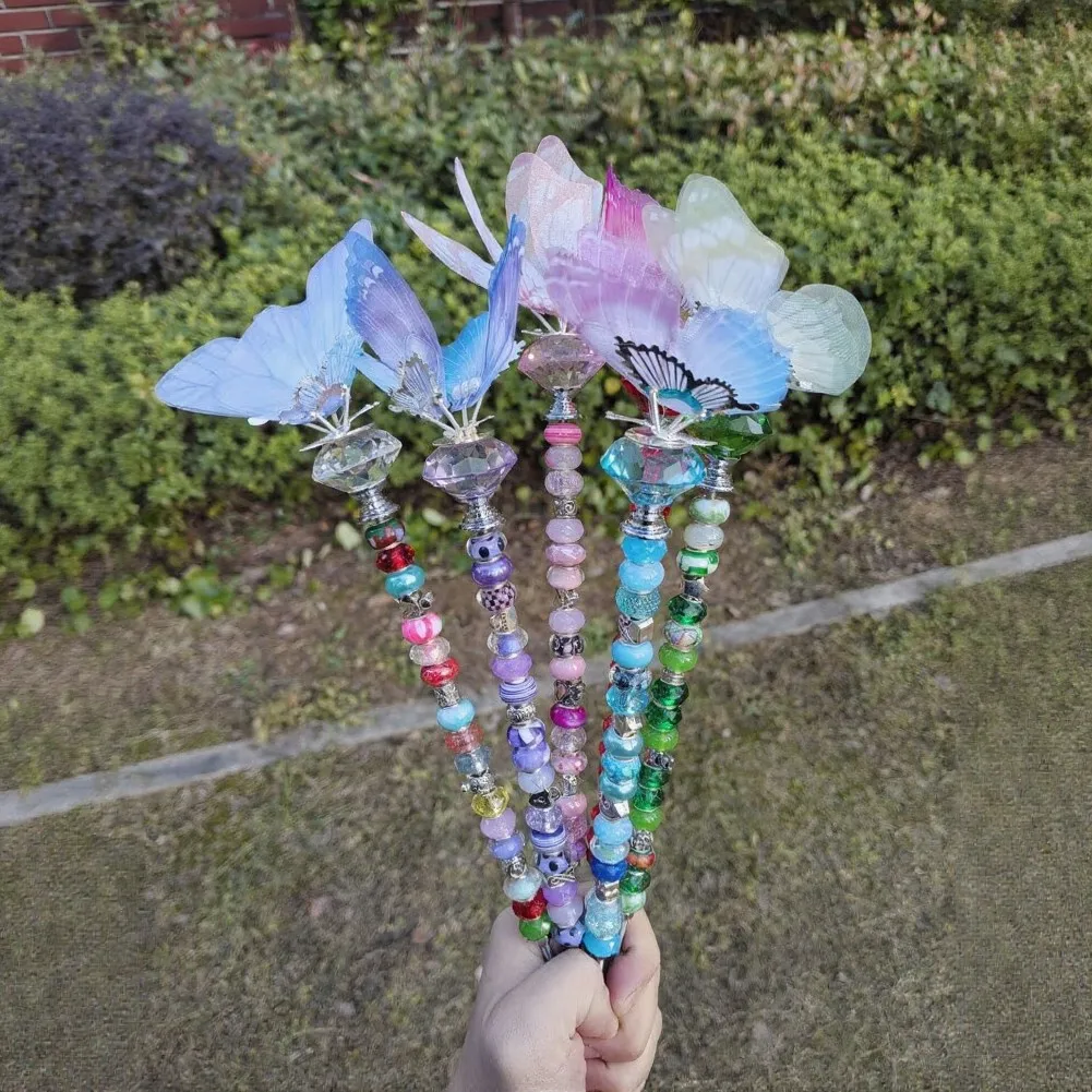 6pcs Handmade Beaded Butterfly Garden Stakes DIY Fairy Garden Decor For Potted Plants Succulents Terrarium Yard Ornament