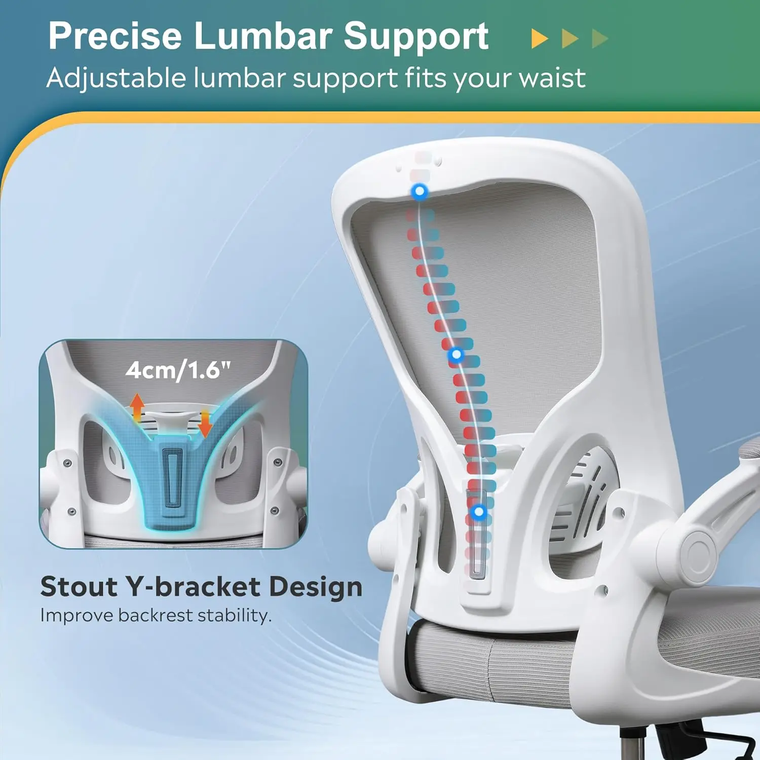 Office Chair Ergonomic Computer Desk Chair with Flip-up Armrests, Comfy Mesh with Adjustable Lumbar Support, White