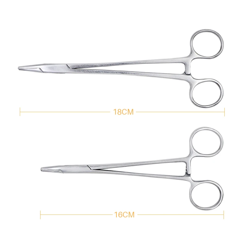 Stainless Steel 14/16/18Cm Medical Dental Surgical Needle Holder Hemostatic Forceps Clamp Straight/elbow Surgical Tool