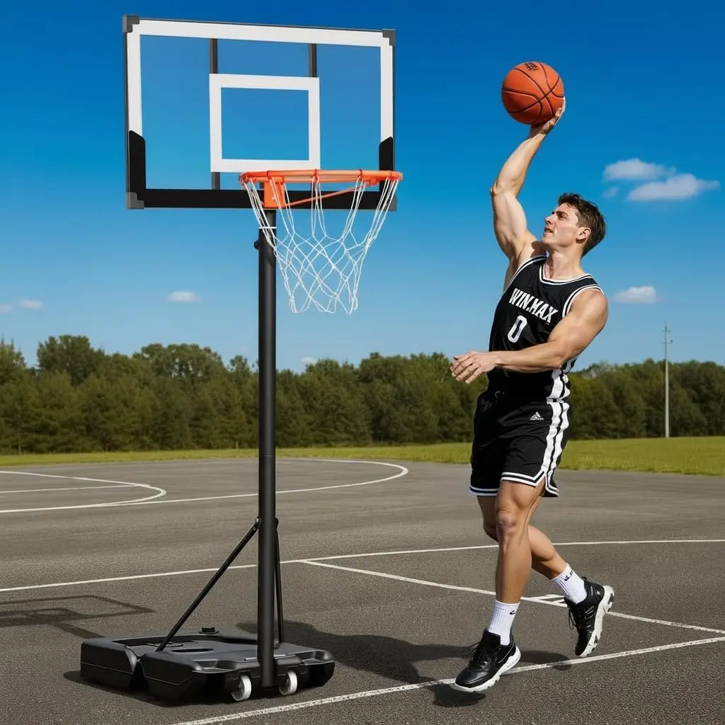 

10FT Adjustable Portable Basketball Hoop, 40in Shatterproof Backboard, Tool-Free Height Settings for All Ages, Outdoor/Indoor