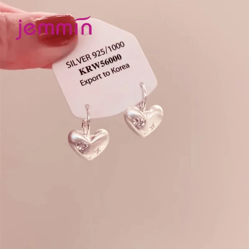 Fashion Genuine 925 Sterling Silver Hoop Earrings For Women Girls Daily Ear Wear Dangle Heart Pendant Earring Fine Jewelry