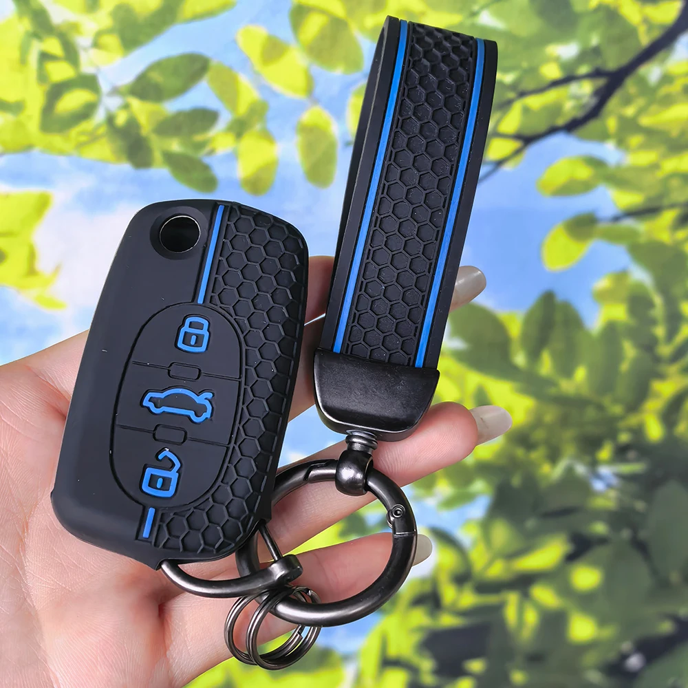 Soft Honeycomb Texture Key Cover With Keychain For Audi A2 A3 S3 A4 S4 A6 S6 RS6 A8 TT 3 Buttons Car Flip Remote Fob