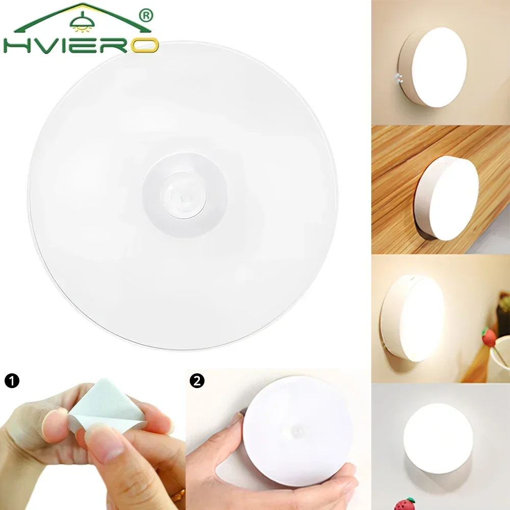 

Wireless Motion Sensor Night Light Bedroom 8LED Detector Wall Decoration Round Lamp For Staircase Closet Room Bedside Wardrobe