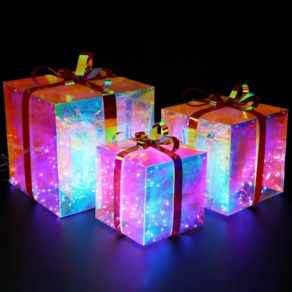 Glitter Effect Christmas Lights Box Festive Christmas Gift Box with Wire Lamp Glitter Effect Night Light Home Party for Holidays