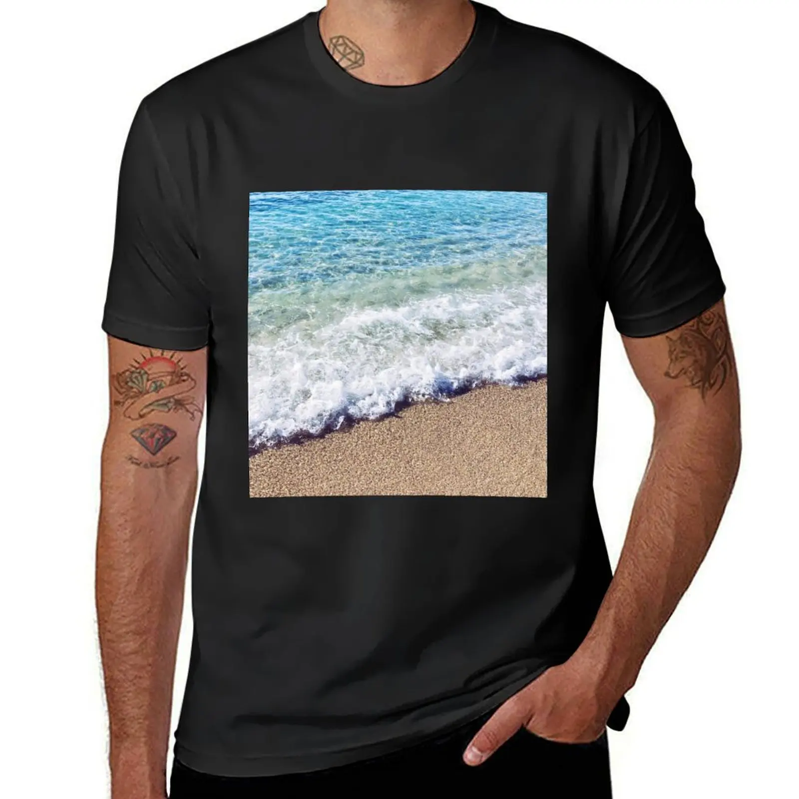 Ocean Blue Shore Waves T-Shirt sweat kawaii clothes boys whites cute tops Men's t-shirts