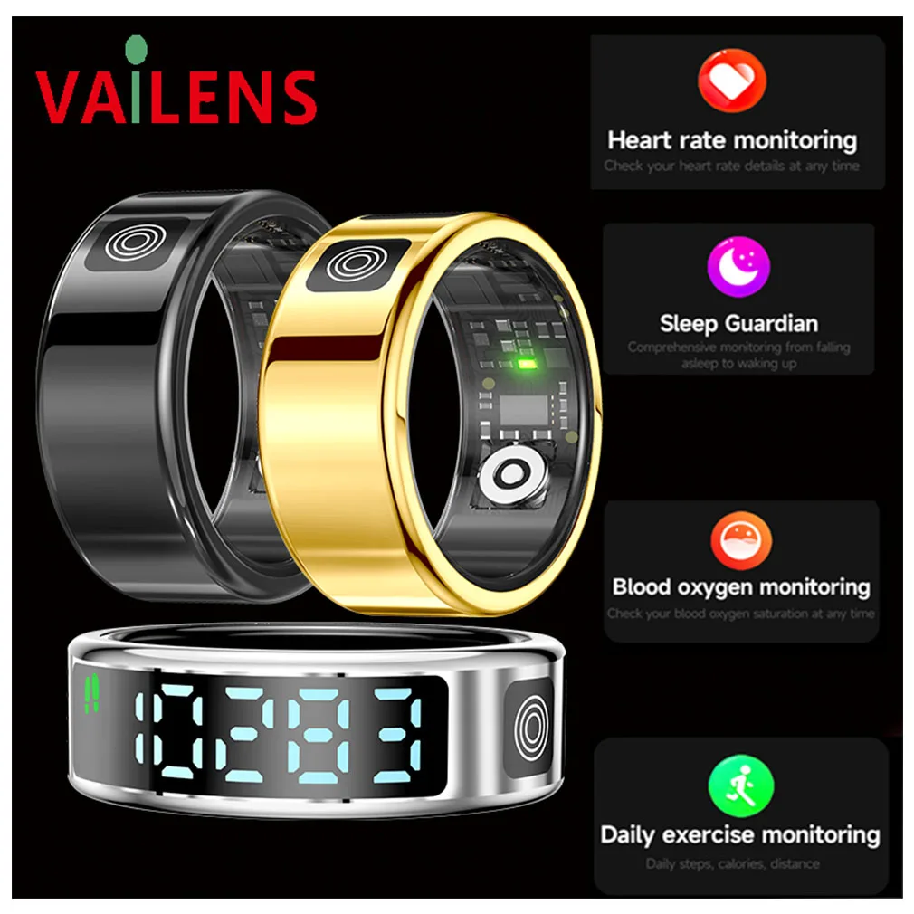 Smart Ring with Display Screen and Touch, Wireless Charging, Health Manager, 5 ATM Waterproof For Men Women