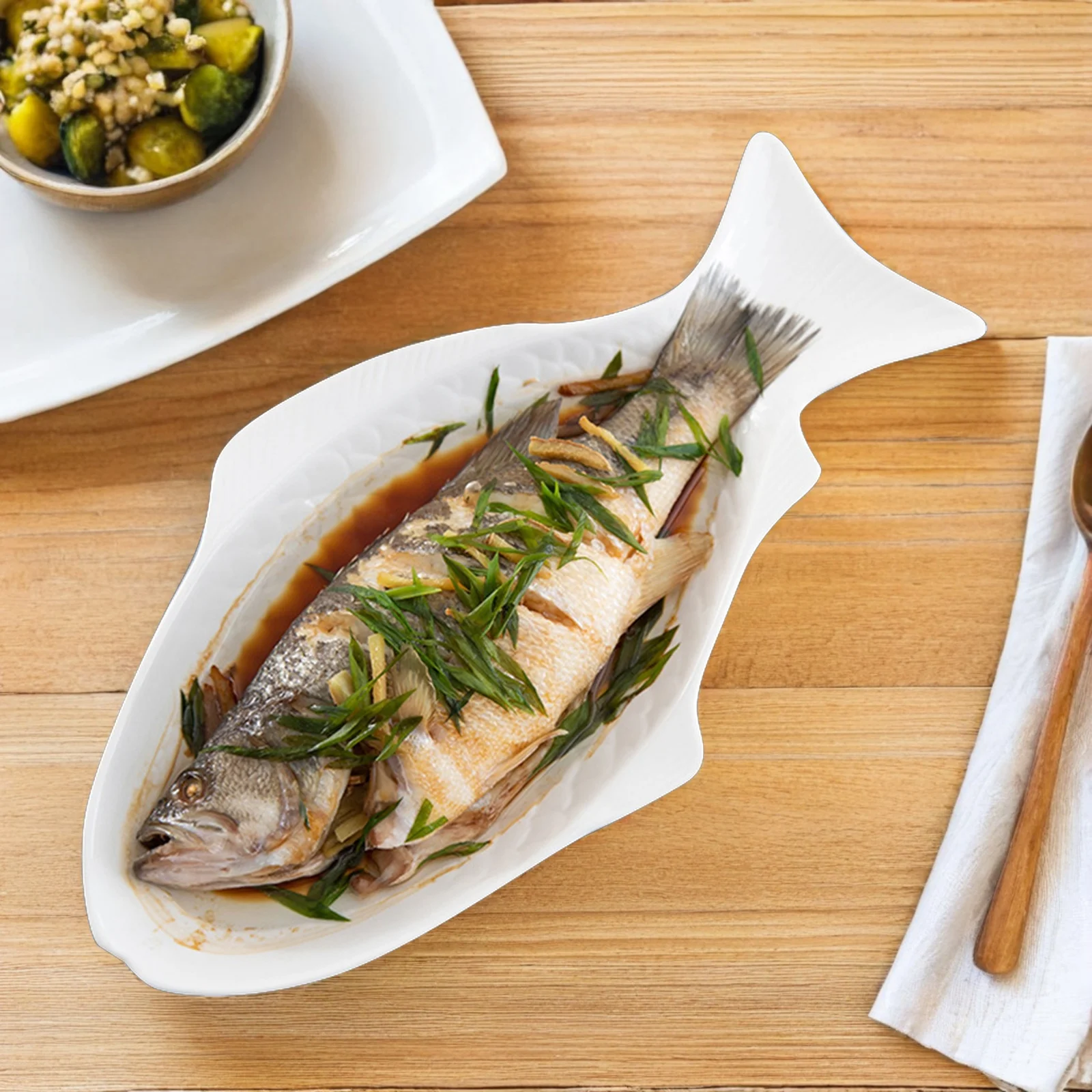 

Ceramic Fish Plate Creative Serving Dish 15 Inches White Elegant Fish Shape for Home Dinner Parties Family Gatherings