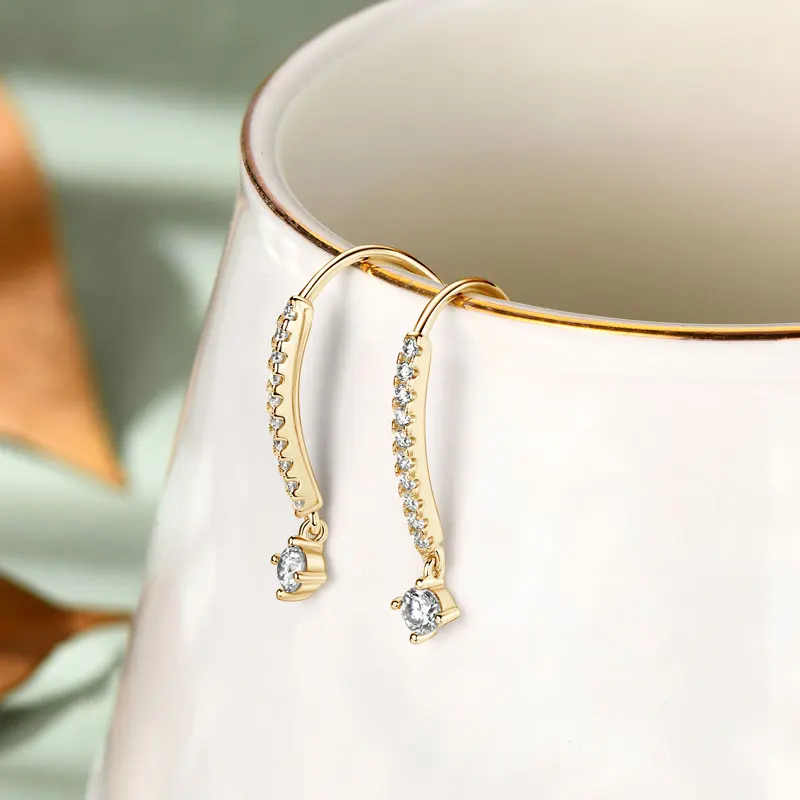 RAPRGOLD VVS1 جولة مويسانيتي U على شكل وأقراط للنساء الفتيات 925 فضة القرط Pendientes غرامة مجوهرات هدايا #5