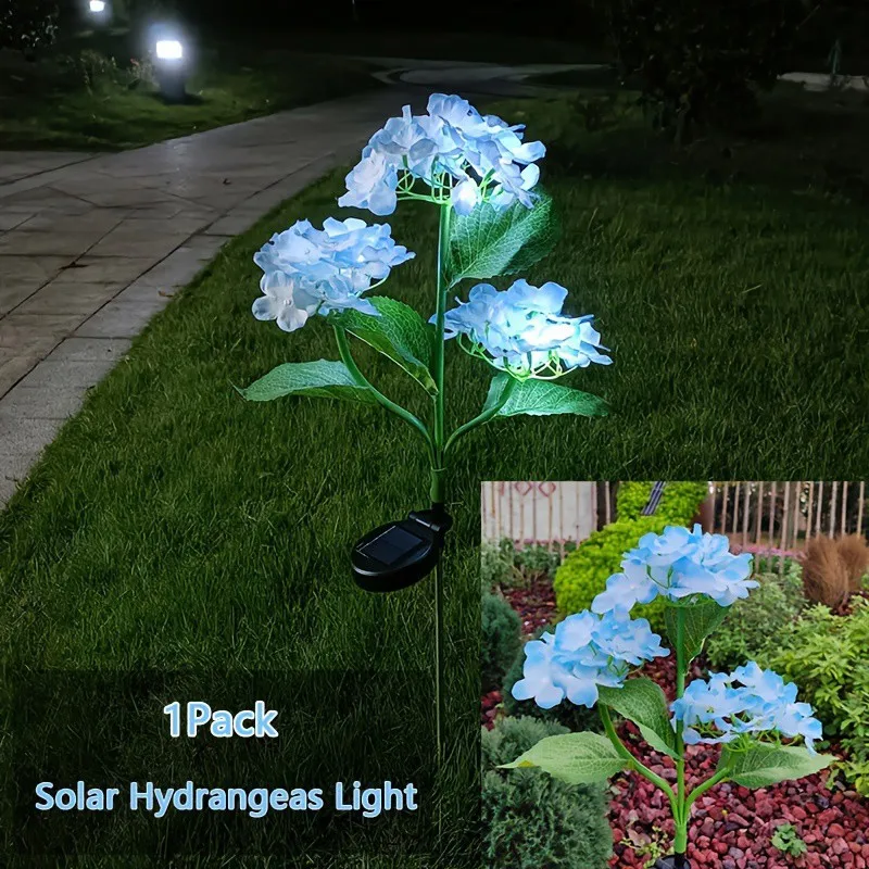 Outdoor Solar Lights Waterproof Hydrangea GardenStake Lights Realistic LED Flowers Powered Decorative GroundSolar Flower Lights