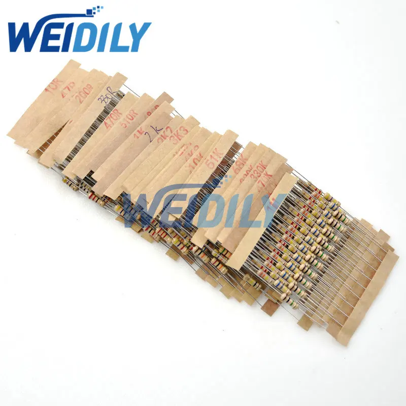 300 peças kit de resistor 0.5w 1/2w 10r - 1m ohm 5% 30 valores * 10 peças resistência de filme de carbono conjunto de resistor de anel de quatro