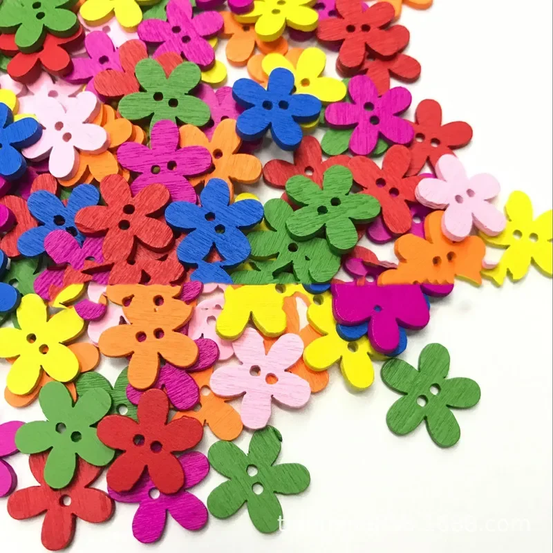 50PCS 15mm 2-Hole Mix Color Plum Flower Shape Wooden Buttons for Sewing Scrapbooking Craft Technological Garment Accessories