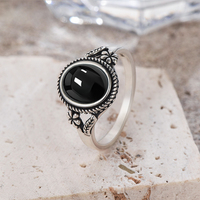 Vintage 925 Sterling Silver Natural Black Onyx 8*10mm Ring Flower Shaped Tiger's Eye Ring Fine Jewelry Finger Ring For Women